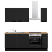 KÜCHENLEERBLOCK 210 cm   in Schwarz, Eichefarben  - Edelstahlfarben/Eichefarben, MODERN, Holzwerkstoff/Metall (210cm) - Nobilia