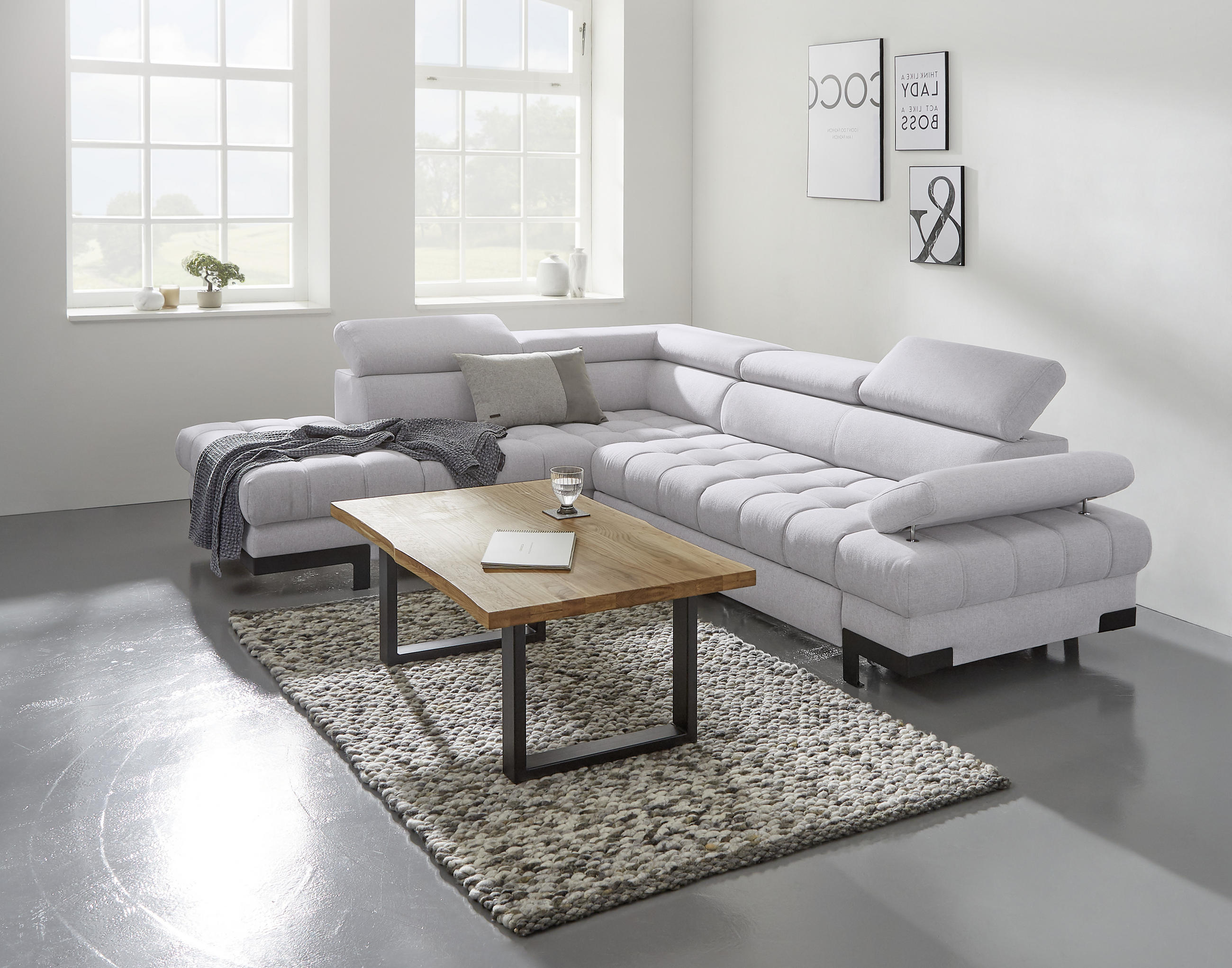 ECKSOFA Grau Webstoff  - Schwarz/Grau, Design, Textil/Metall (263/223cm) - Welnova
