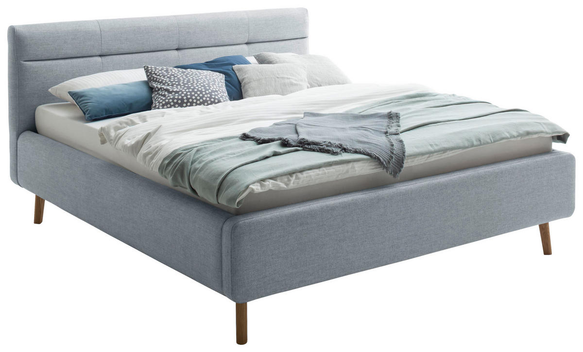 POLSTERBETT 180/200 cm  in Pastellblau  - Pastellblau/Eichefarben, Konventionell, Holz/Textil (180/200cm) - Boxxx