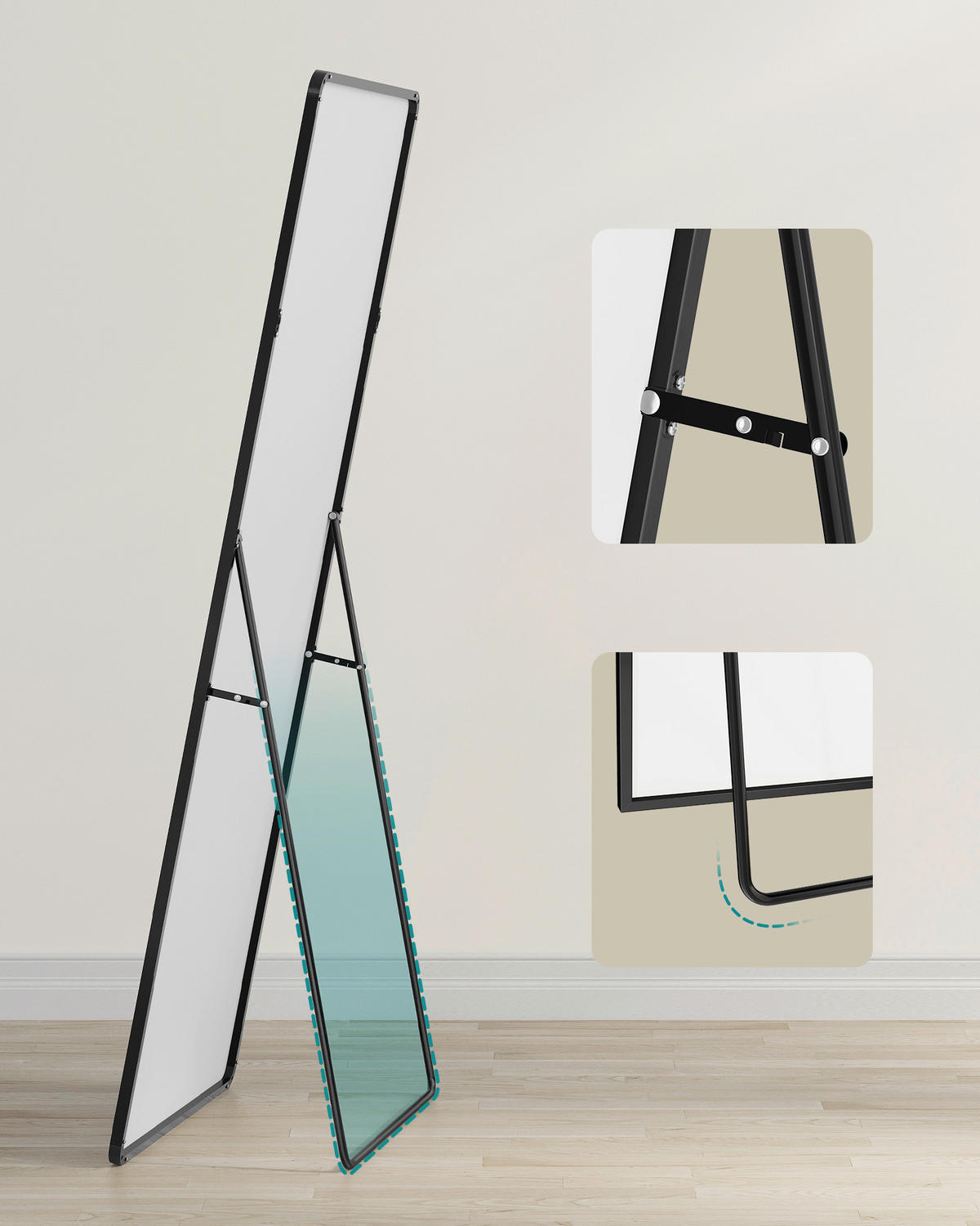 STANDSPIEGEL 60/165/33 cm  - Schwarz, Trend, Glas/Metall (60/165/33cm) - Boxxx