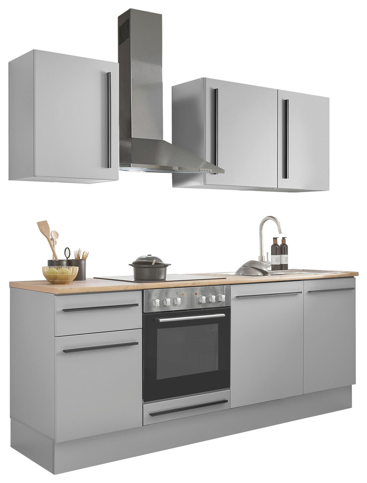 KUHINJSKI BLOK BREZ APARATOV - siva/črna, Design, umetna masa/leseni material (220cm) - MID.YOU