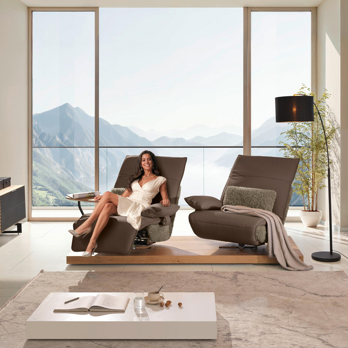 2-SITZER-SOFA Hochflor Echtleder Hellbraun, Fango  - Hellbraun/Fango, Design, Leder/Holz (240/65/104cm) - Koinor