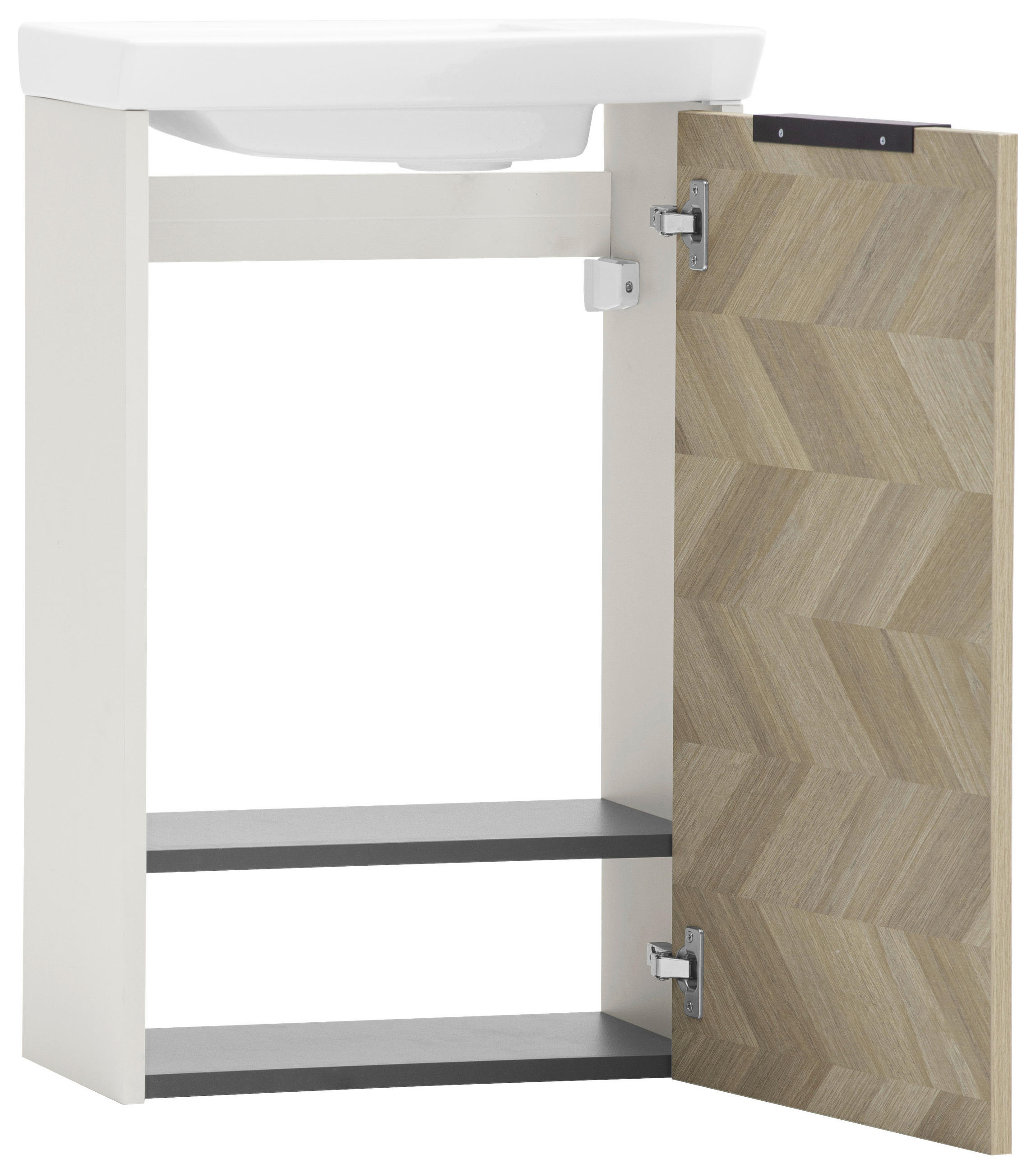 Thumbnail - Stylife Waschtischkombi Alegro, Creme, Eiche, Metall, 1 Fächer, 45.5 cm, Made in Germany, hängend, Badezimmer, Waschbeck...