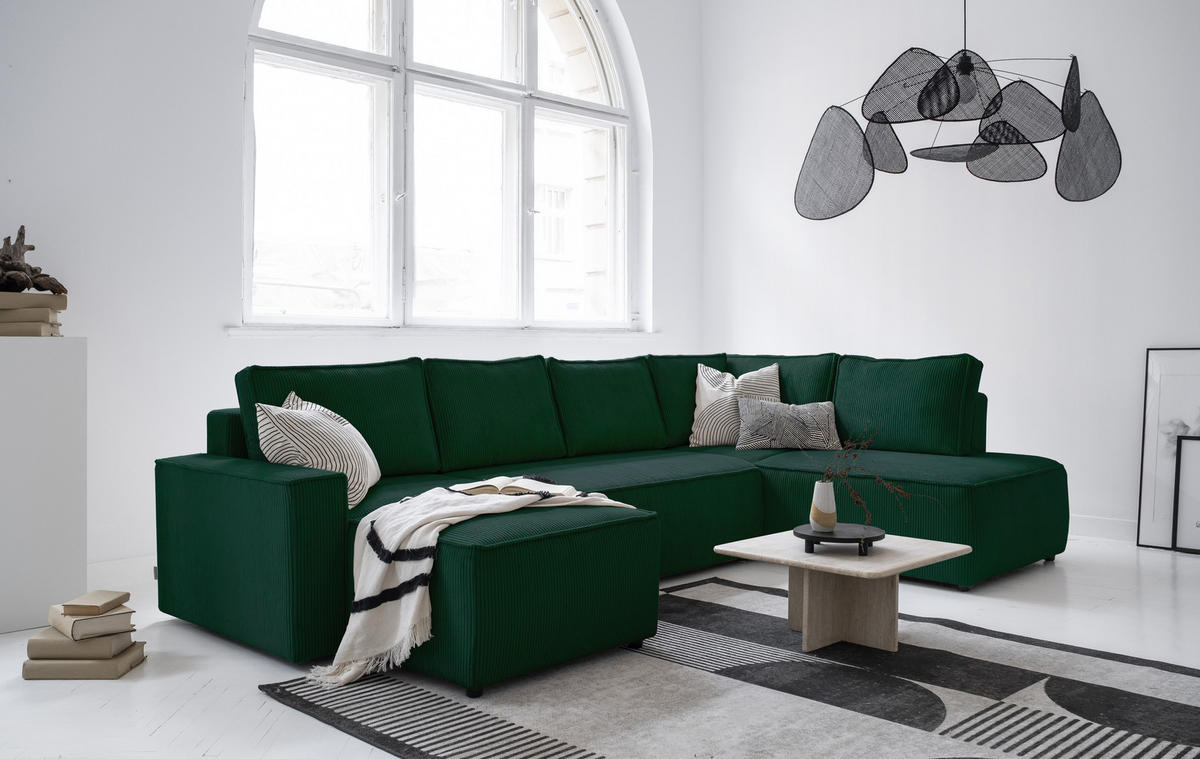 SJEDEĆA GARNITURA tekstil  tamno zelena   - tamno zelena/crna, Design, tekstil/plastika (156/322/194cm) - MID.YOU