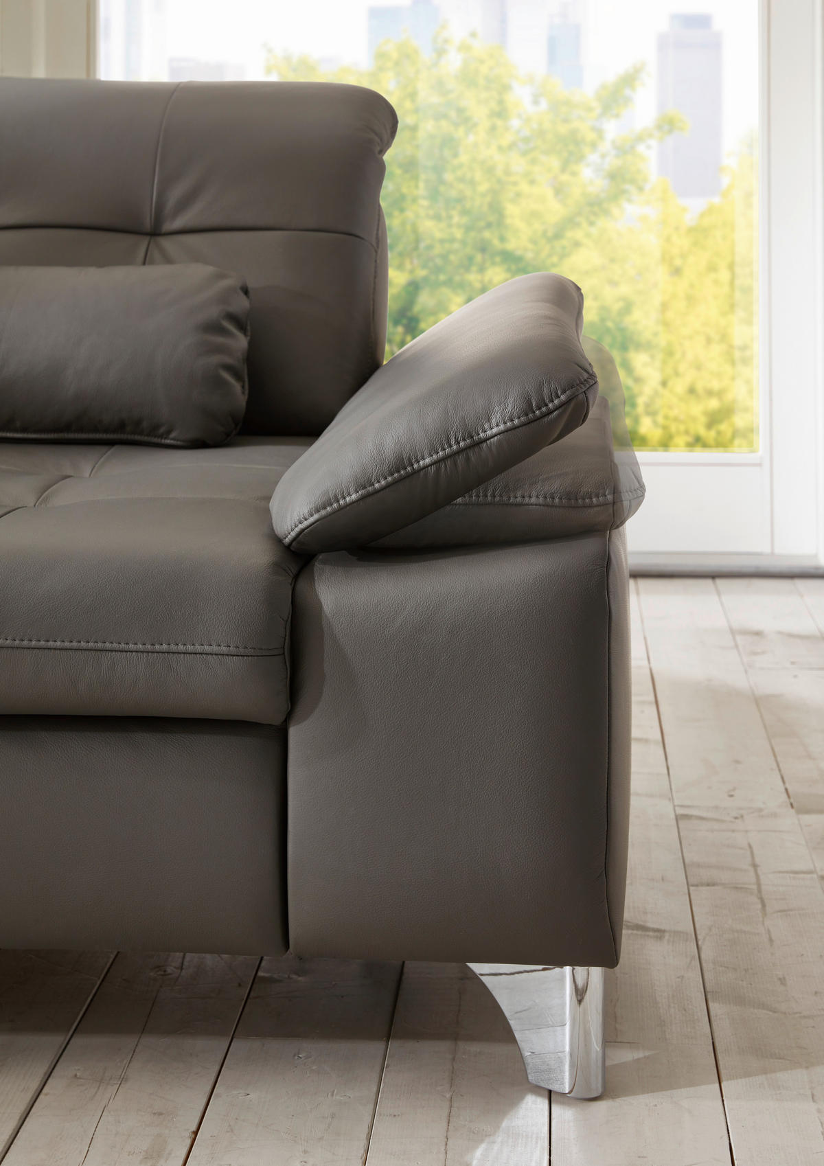 ECKSOFA in Echtleder Grau  - Grau, Basics, Leder/Metall (211/309cm) - Beldomo Speed