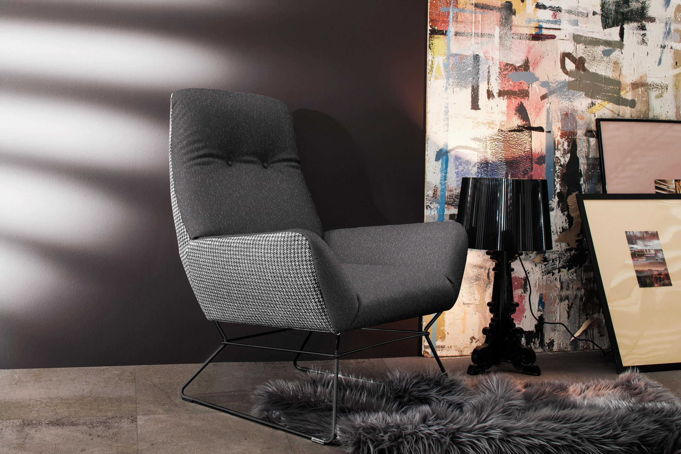 SESSEL in Flachgewebe Grau  - Schwarz/Grau, Design, Textil/Metall (82/102/81cm) - Pure Home Lifestyle