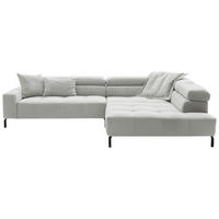 ECKSOFA Hellgrau Feincord Rücken echt, Kopfteilverstellung, Sitzvorzug  - Hellgrau/Schwarz, KONVENTIONELL, Textil/Metall (311/219cm) - Hom`in