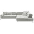 ECKSOFA Hellgrau Feincord Rücken echt, Kopfteilverstellung, Sitzvorzug  - Hellgrau/Schwarz, KONVENTIONELL, Textil/Metall (311/219cm) - Hom`in