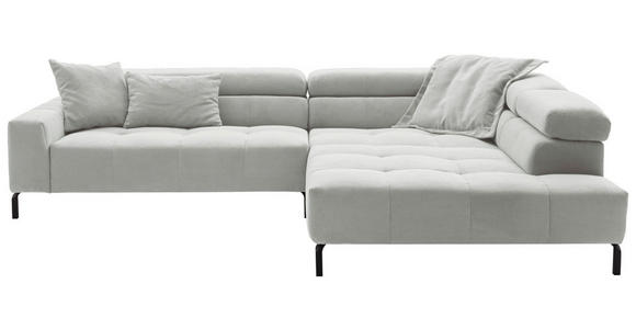 ECKSOFA Hellgrau Feincord Rücken echt, Kopfteilverstellung, Sitzvorzug  - Hellgrau/Schwarz, KONVENTIONELL, Textil/Metall (311/219cm) - Hom`in