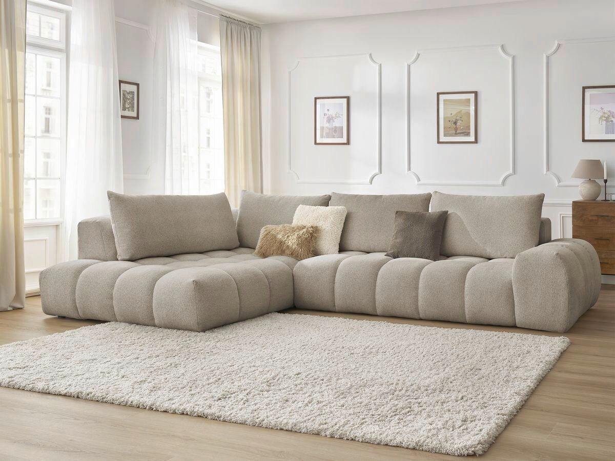 ECKSOFA Ottomane links  EVEREST Taupe Flachgewebe  - Taupe/Schwarz, MODERN, Kunststoff/Textil (210/352cm)