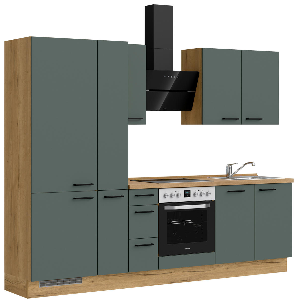 KÜCHENBLOCK 270 cm   in Eichefarben, Dunkelgrün  - Dunkelgrün/Eichefarben, MODERN, Holzwerkstoff/Metall (270cm) - Nobilia