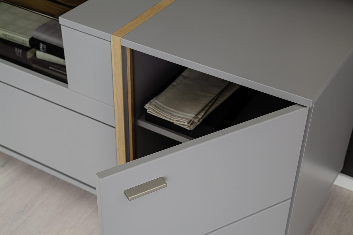LOWBOARD  in 216/62/50 cm  - Eichefarben/Grau, Design, Glas/Holzwerkstoff (216/62/50cm) - MID.YOU