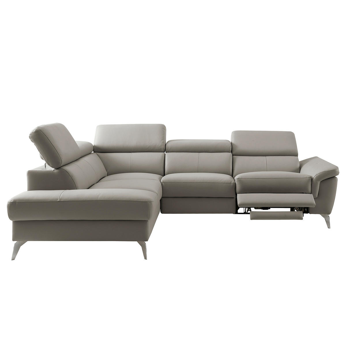 ECKSOFA SONO Schlammfarben Echtleder Lederlook Bettkasten, Armteilverstellung, Kopfteilverstellung  - Chromfarben/Schlammfarben, Design, Leder/Textil (210/265cm) - Livetastic