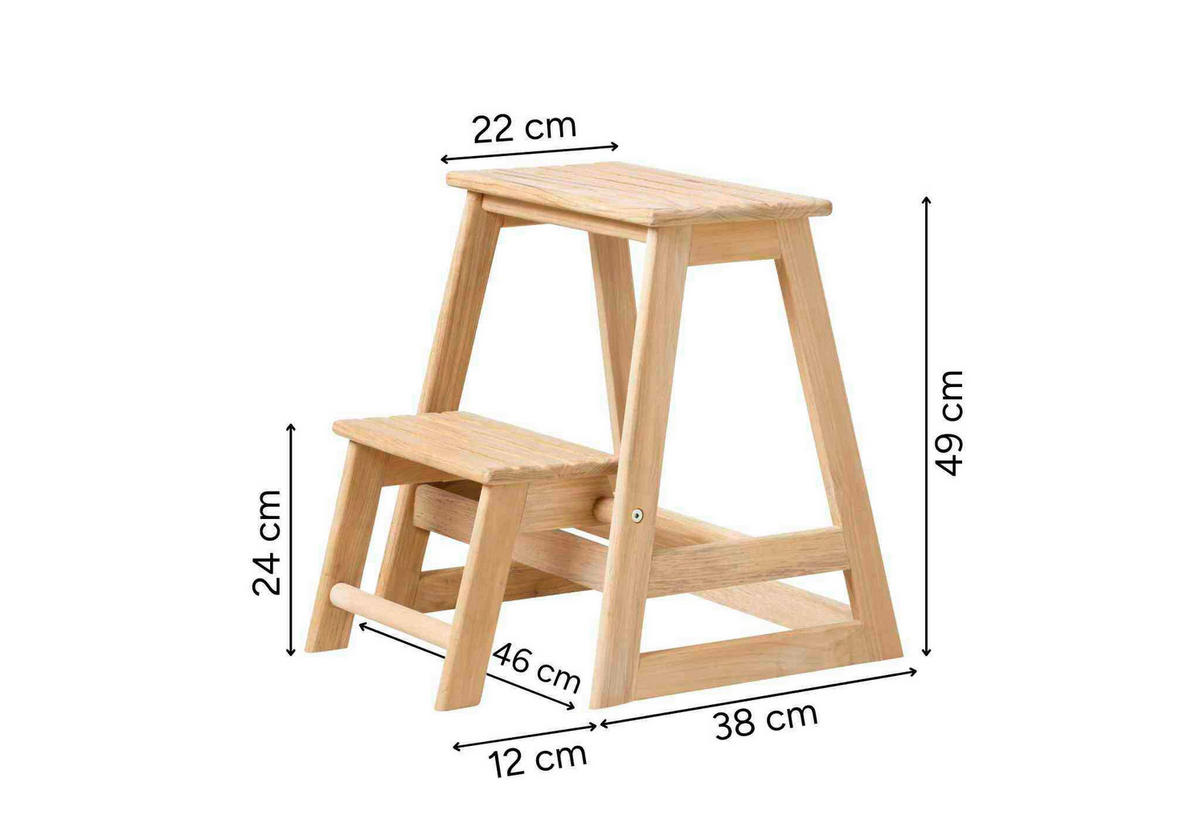 TRITTHOCKER SKALA  - Teakfarben, Natur, Holz (45,5/49/38,5cm) - Gardenson