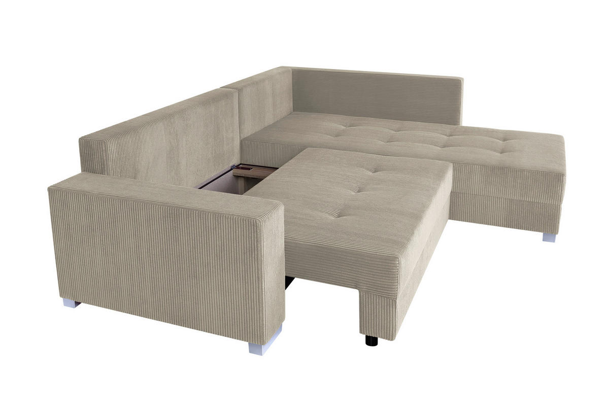ECKSOFA Creme Cord  - Chromfarben/Dunkelgrau, Design, Kunststoff/Textil (260/218cm) - P & B