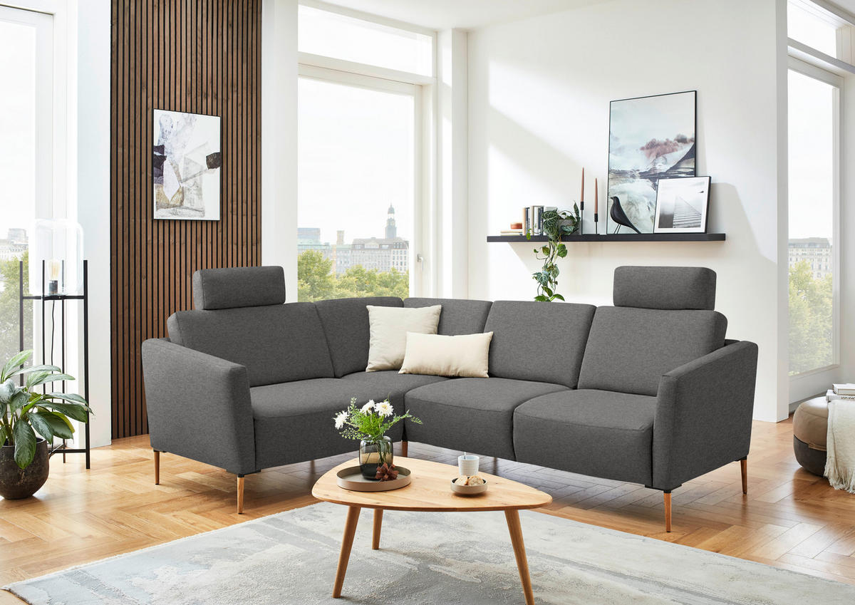 ECKSOFA  in Flachgewebe Anthrazit Rücken echt  189/236 cm  - Eichefarben/Anthrazit, Design, Holz/Textil (189/236cm) - Valnatura