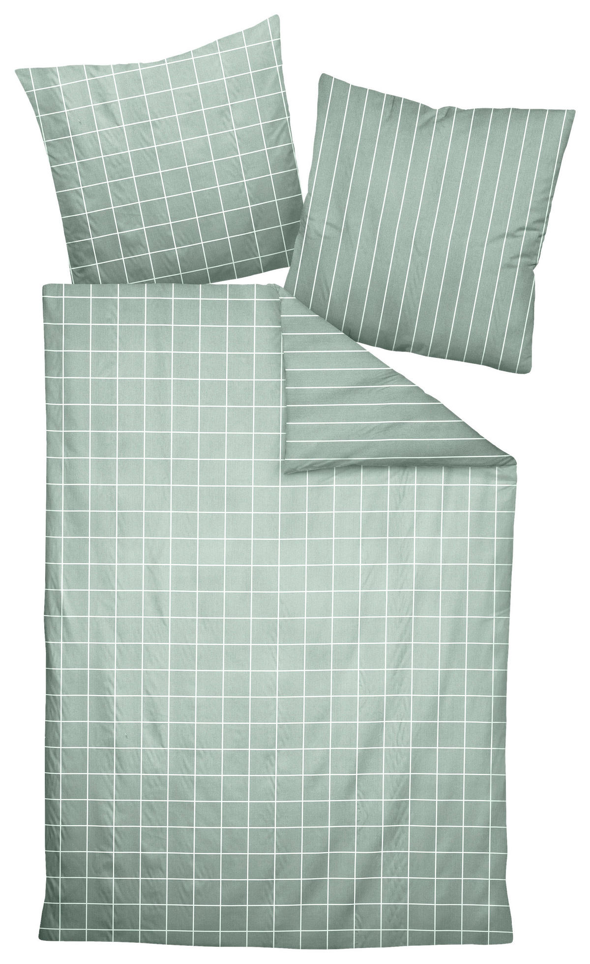 POSTEĽNÁ BIELIZEŇ, makosatén, biela, šalviovozelená, 140/200 cm  - biela/šalviovozelená, Basics, textil (140/200cm) - Janine