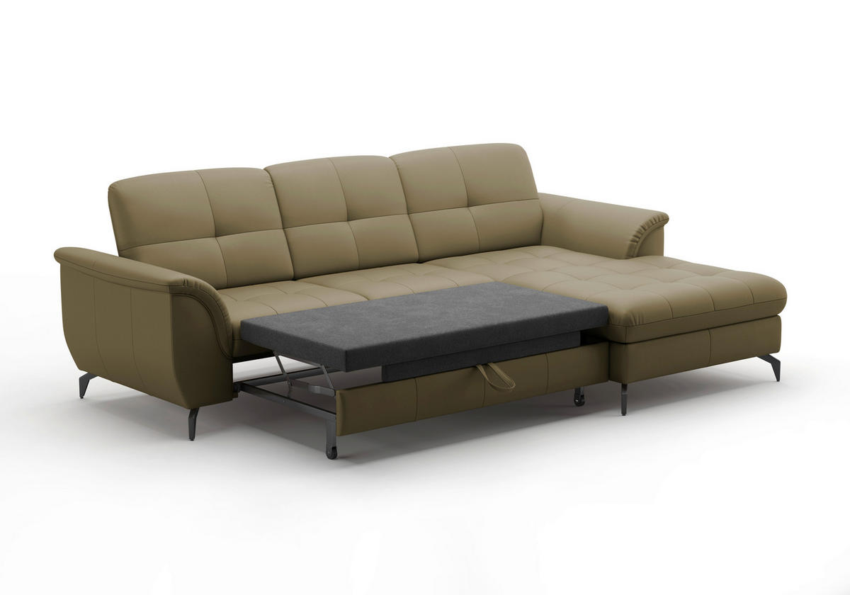 ECKSOFA in Vliesstoff Kombination Echtleder/Stoff Olivgrün  262/164 cm  - Schwarz/Olivgrün, MODERN, Leder/Textil (262/164cm) - Sit & More