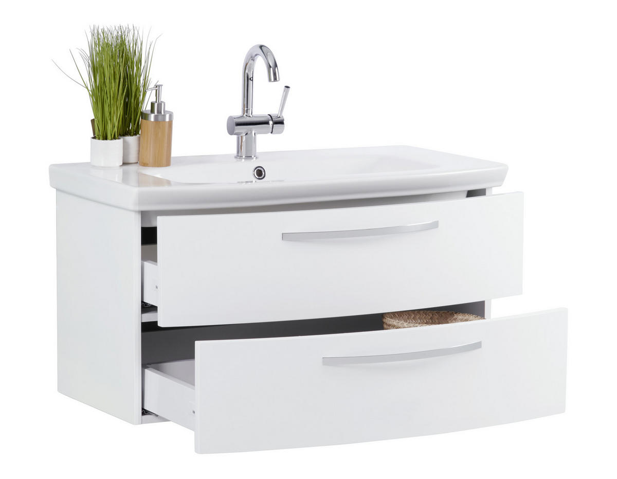 SKŘÍŇKA S UMYVADLEM, bílá, bílá, 90/50/50 cm - bílá/barvy chromu, Moderní, kompozitní dřevo/keramika (90/50/50cm) - Stylife