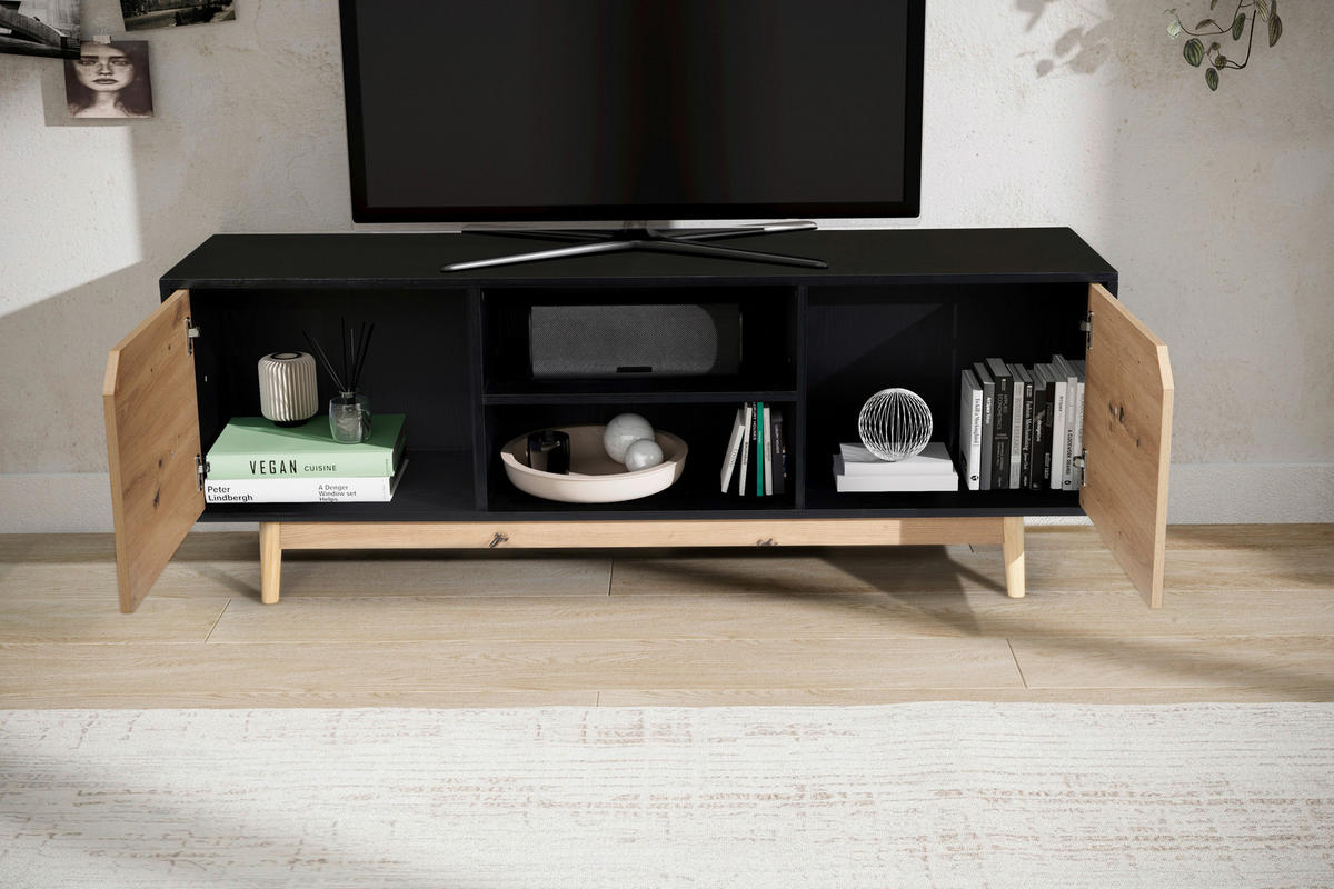 LOWBOARD  in 150/55/40 cm  - Eichefarben/Schwarz, Design, Holz/Holzwerkstoff (150/55/40cm) - Livetastic