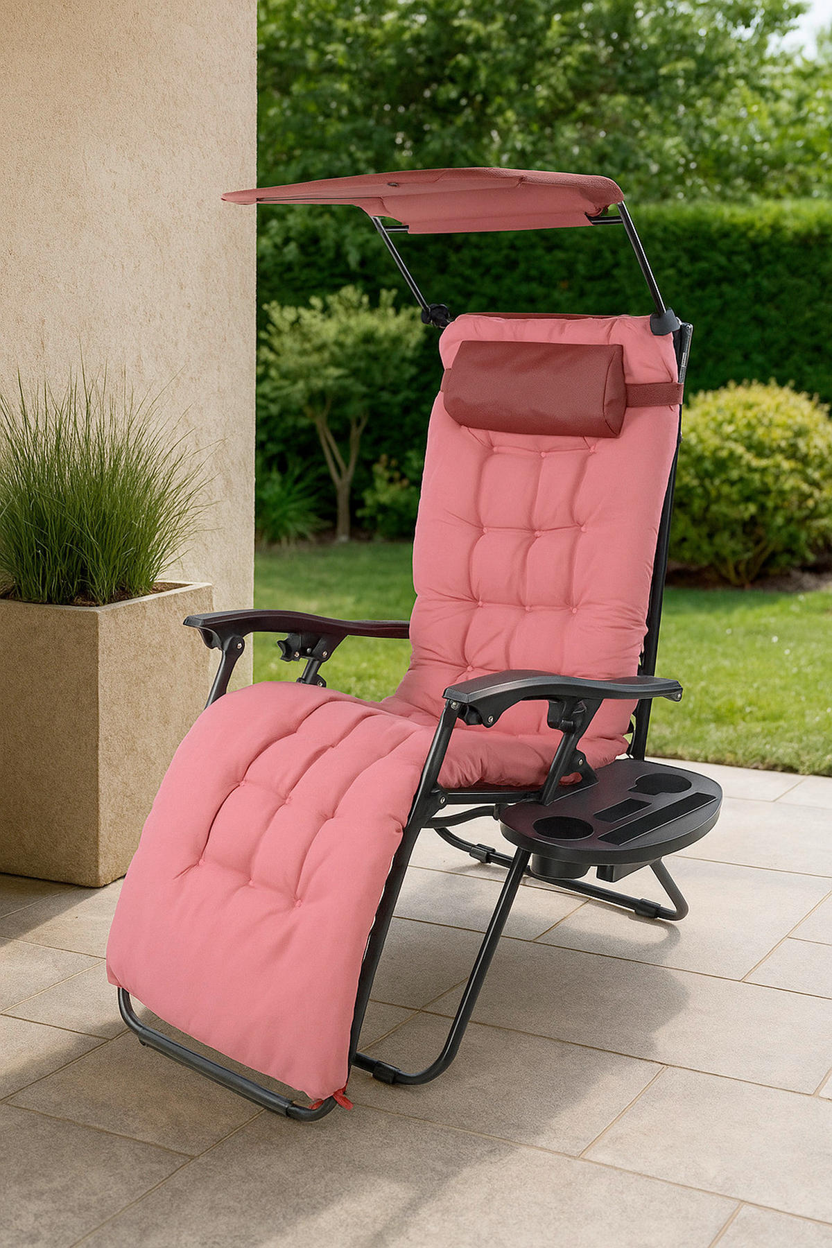 GARTENLIEGE 51/133/91 cm  - Rot, MODERN, Textil/Metall (51/133/91cm) - Gardenson