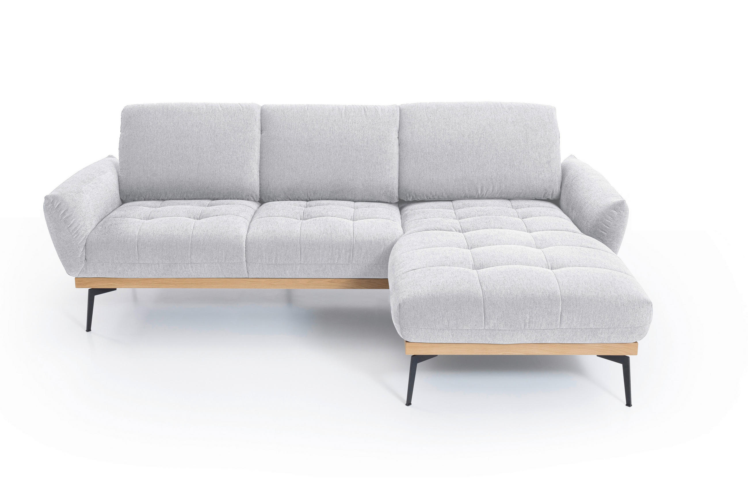 ECKSOFA Creme Flachgewebe  - Eichefarben/Creme, Design, Holz/Textil (245/171-185cm) - Stylife