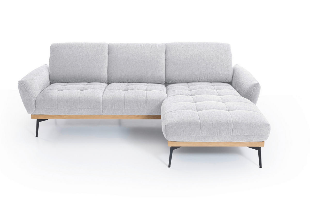 ECKSOFA Creme Flachgewebe  - Eichefarben/Creme, Design, Holz/Textil (245/171-185cm) - Stylife