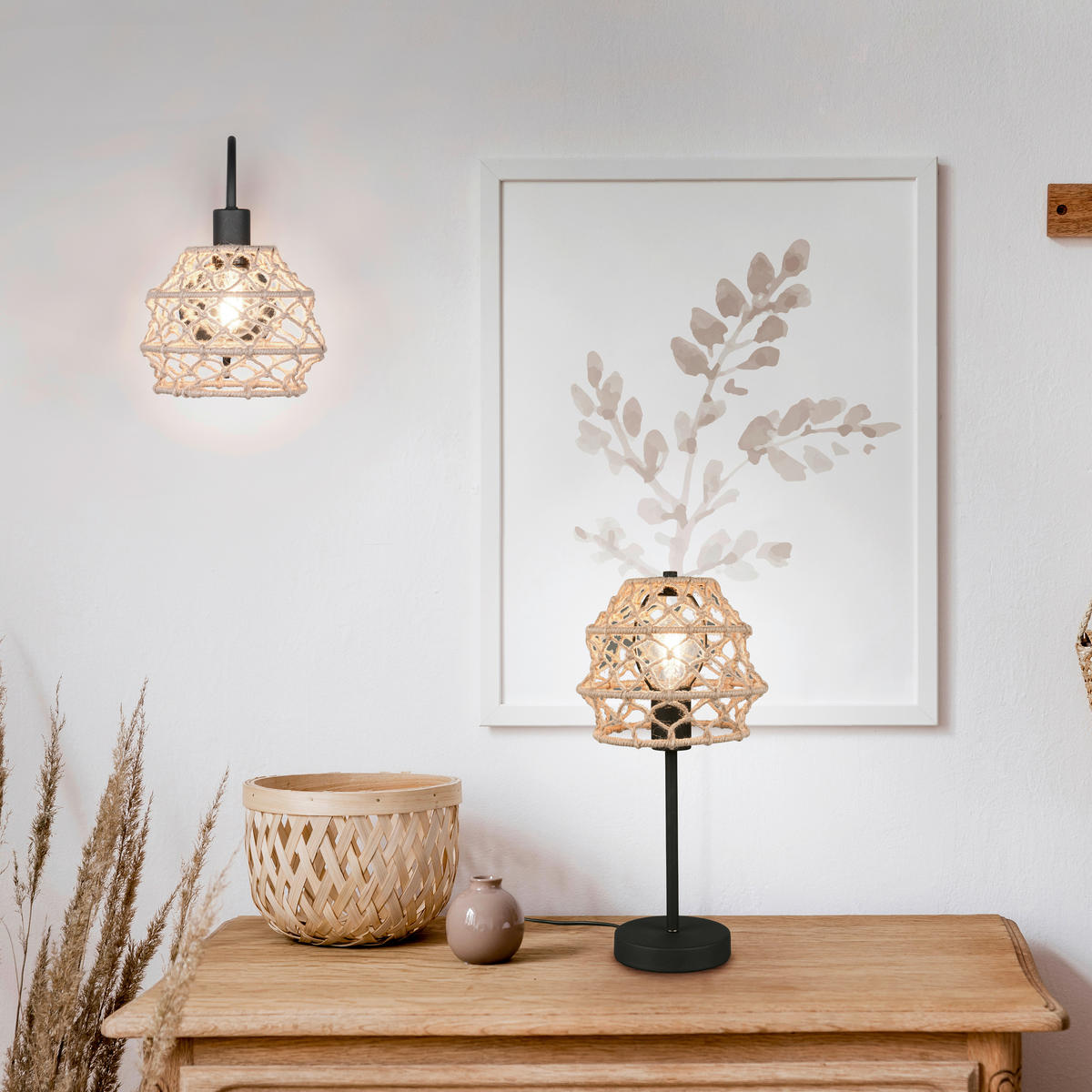 VÄGGLAMPA Hive 30,5/32/20 cm   - svart/naturfärgad, Natur, metall/textil (30,5/32/20cm)