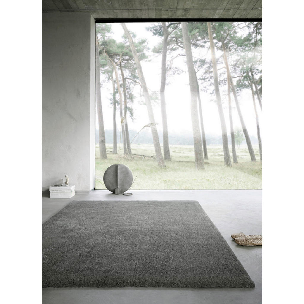 Thumbnail - Wecon Home Basic Hochflorteppich Emilia, Grau, Textil, Uni, rechteckig, 200x290 cm, Textiles Vertrauen - Oeko-Tex®, für ...