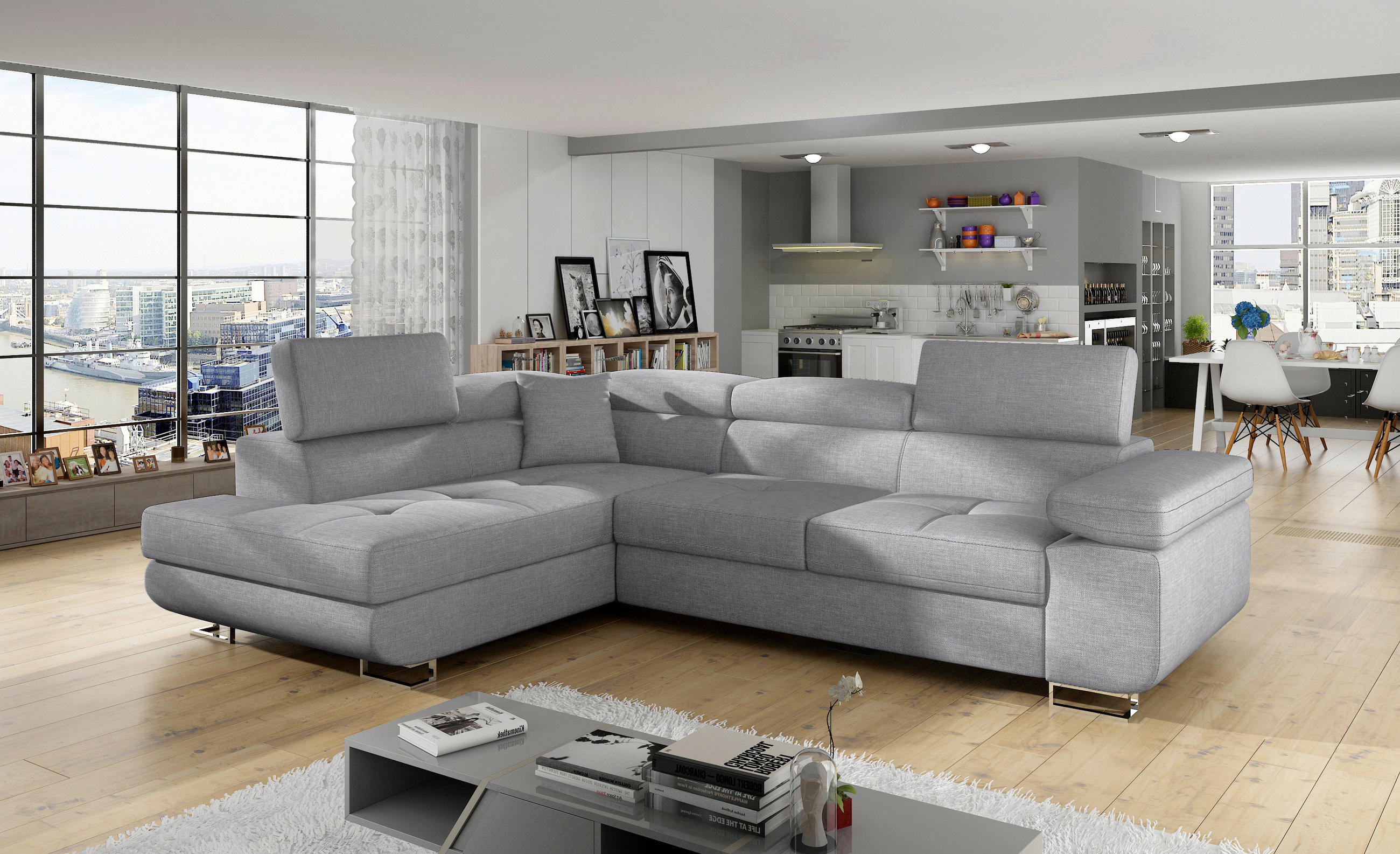 ECKSOFA  in Textilgeflecht Grau  203/272 cm  - Chromfarben/Grau, Design, Textil/Metall (203/272cm) - MID.YOU