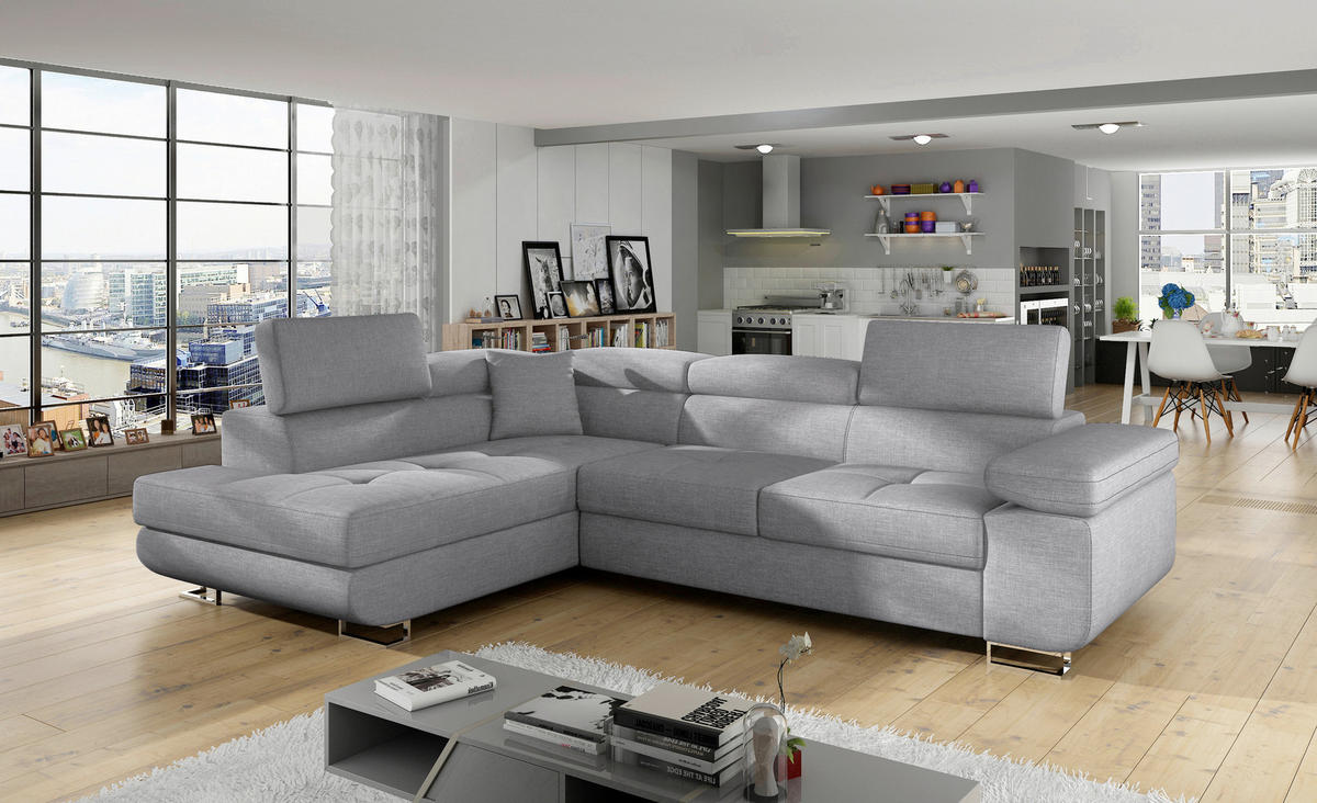 ECKSOFA Grau Textilgeflecht  - Chromfarben/Grau, Design, Textil/Metall (203/272cm) - MID.YOU