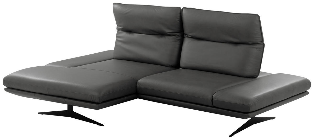 ECKSOFA Dunkelgrau Echtleder Rücken echt, Armteilverstellung, Kopfteilverstellung, Sitztiefenverstellung  - Dunkelgrau/Schwarz, Design, Leder/Metall (160/235cm) - Celina Home