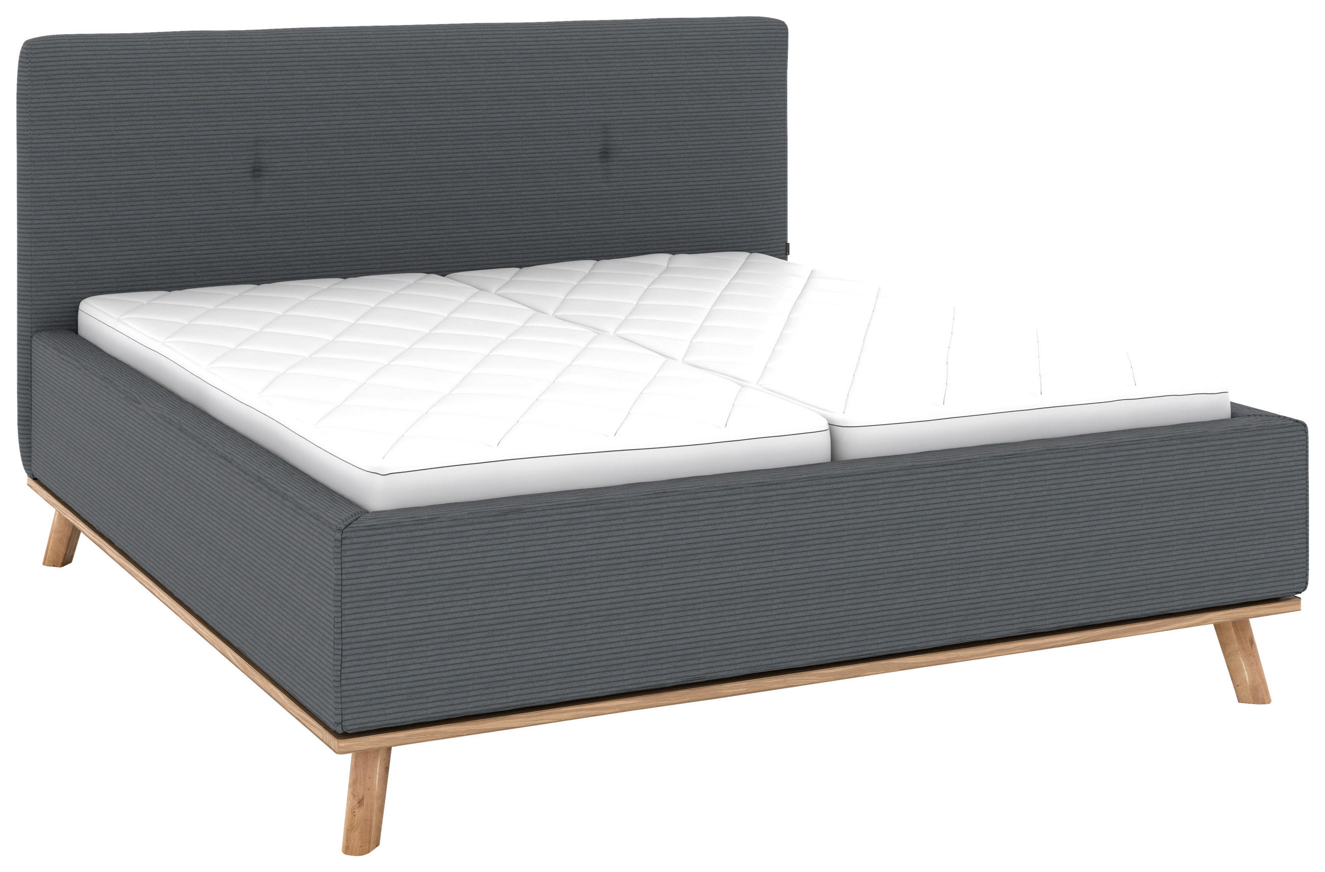 POLSTERBETT Matratze, Lattenrost, Bettkasten 180/200 cm  in Grau  - Eichefarben/Weiß, Design, Holz/Textil (180/200cm) - Musterring