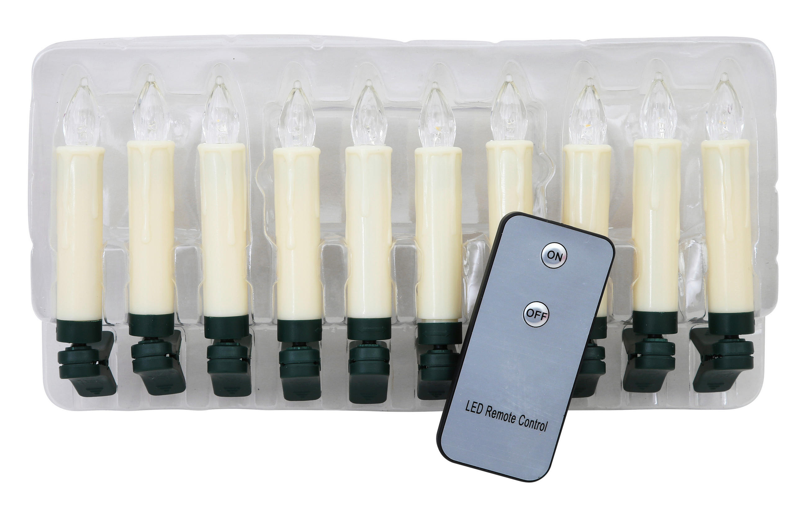 10 FUNK LED-KERZEN  - Weiß/Grün, Basics, Kunststoff (26/13,5/4cm) - X-Mas