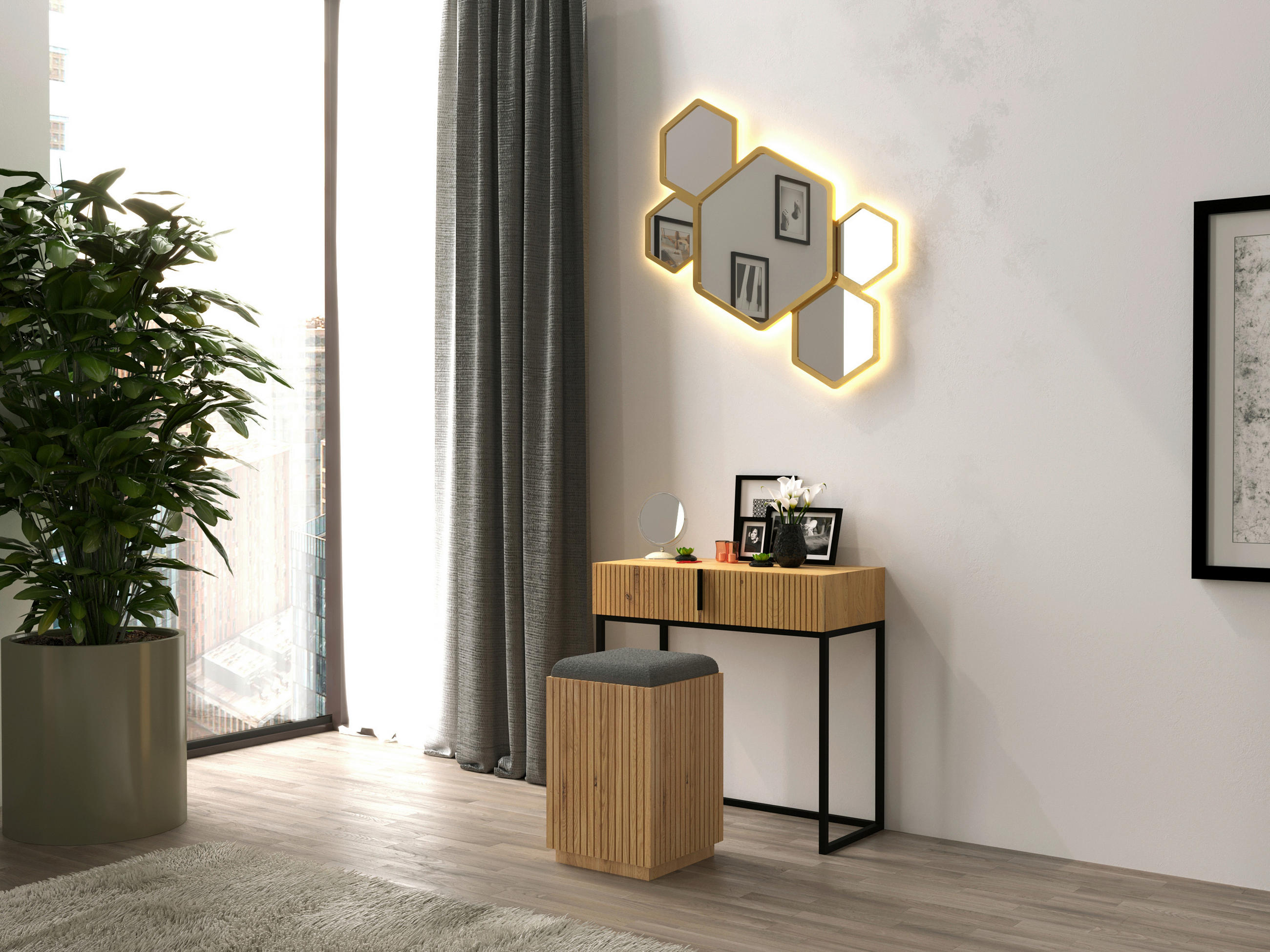 Thumbnail - Linea Natura Konsolentisch, Schwarz, Eiche, Metall, Eiche, massiv, 1 Schubladen, rechteckig, würfelförmig, 38x80x80 cm, ...