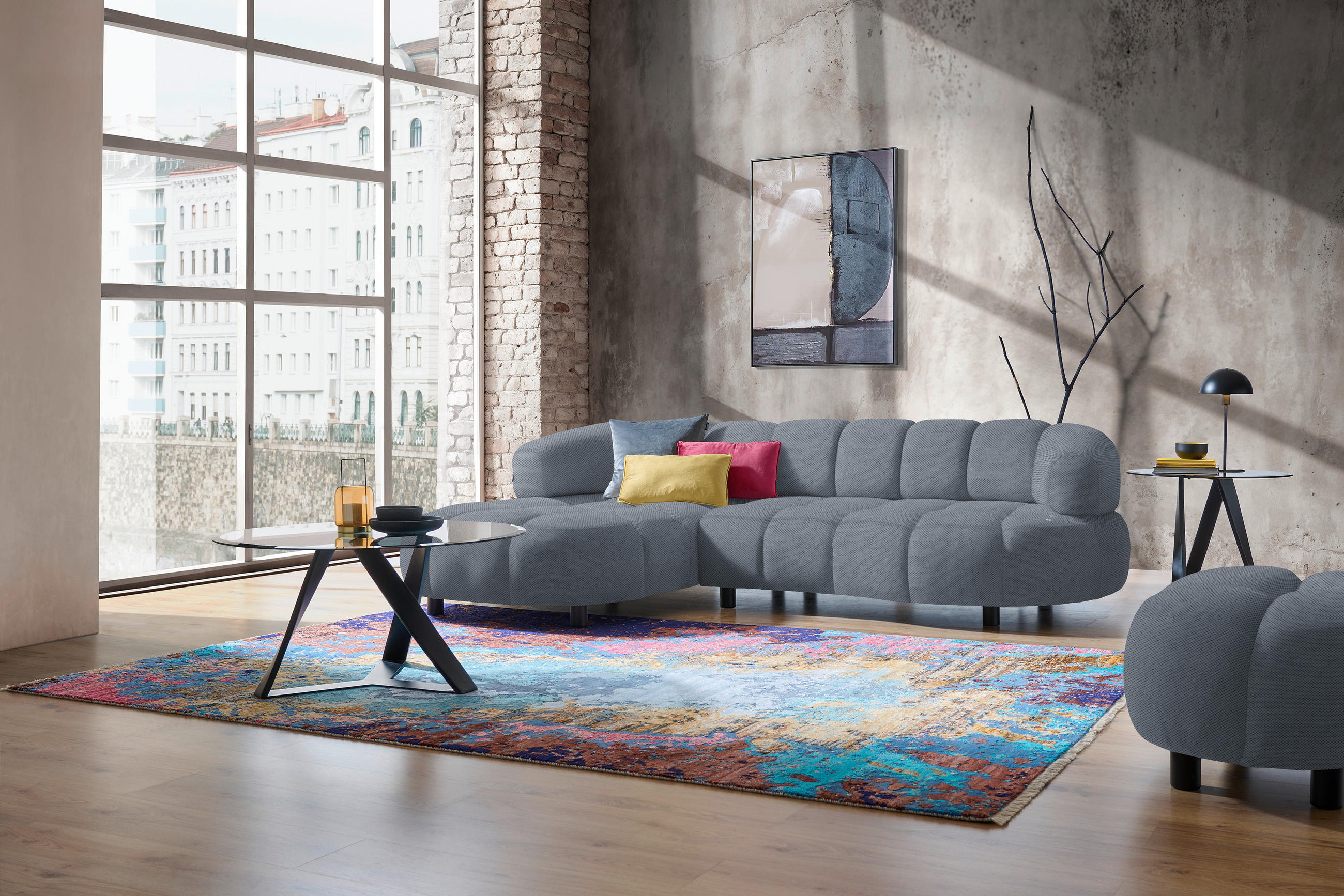 ECKSOFA in Webstoff Blaugrau  183/284 cm  - Blaugrau/Schwarz, Design, Holz/Textil (183/284cm) - Welnova