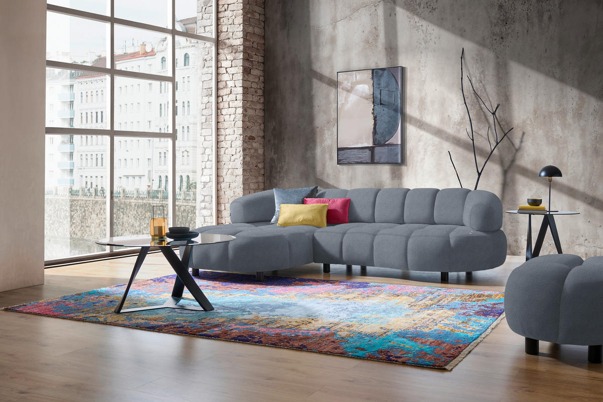 ECKSOFA in Webstoff Blaugrau  183/284 cm  - Blaugrau/Schwarz, Design, Holz/Textil (183/284cm) - Welnova