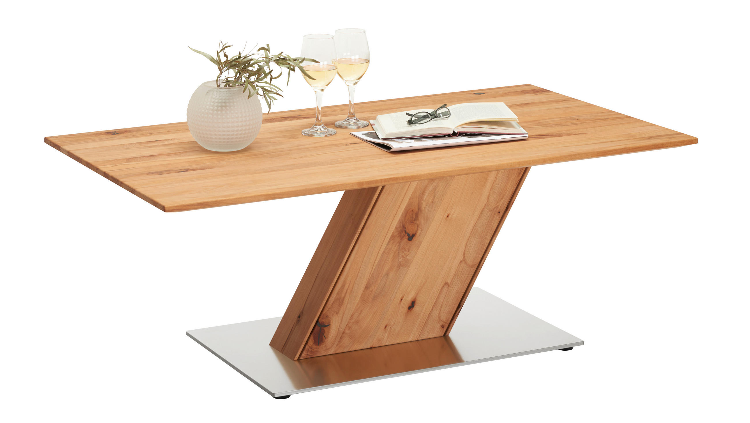 COUCHTISCH Buche massiv 115/65/45 cm rechteckig Buchefarben, Edelstahlfarben  - Edelstahlfarben/Buchefarben, Natur, Holz/Metall (115/65/45cm) - Valnatura