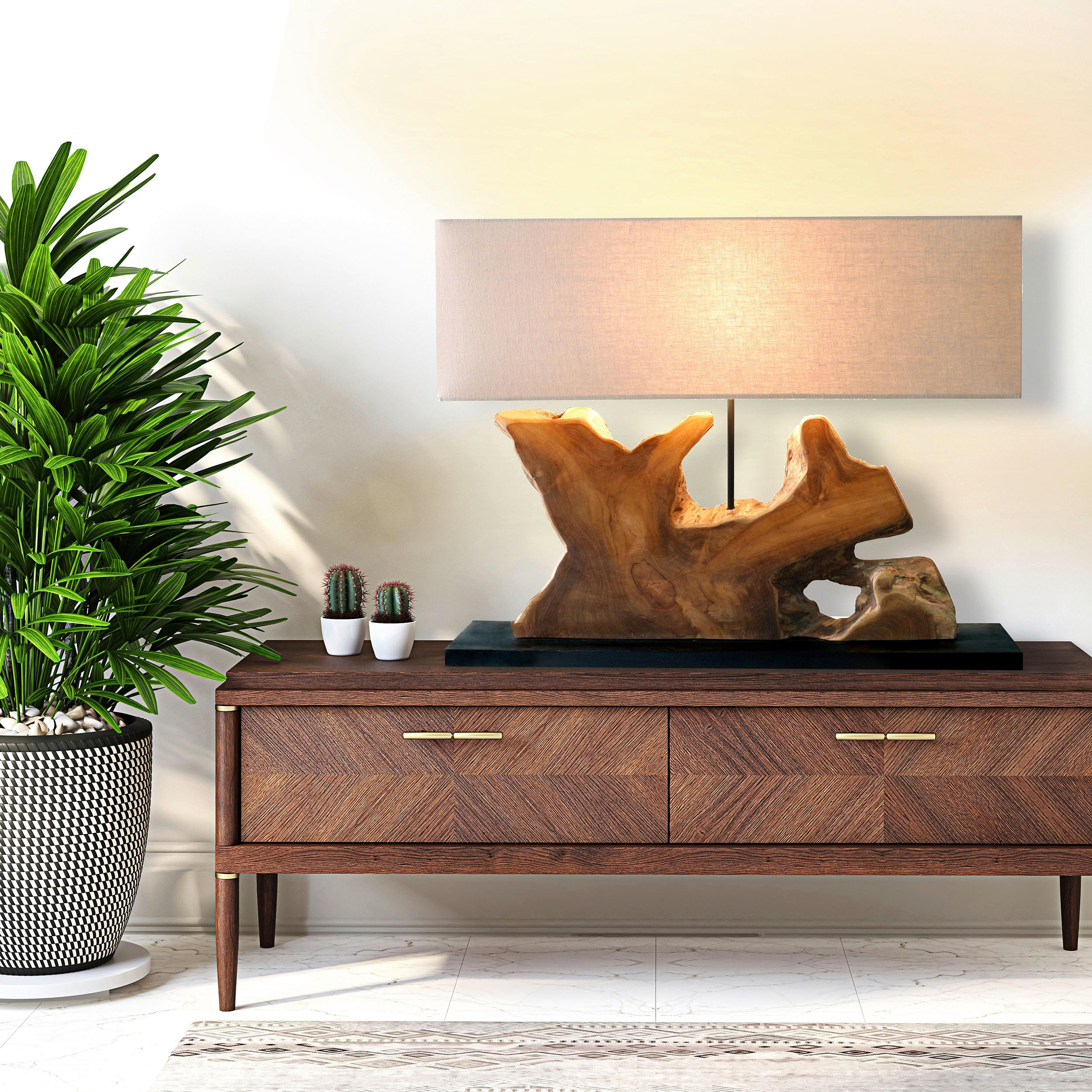 TISCHLEUCHTE 80/59/20 cm   - Beige/Schwarz, Design, Holz/Textil (80/59/20cm) - P & B