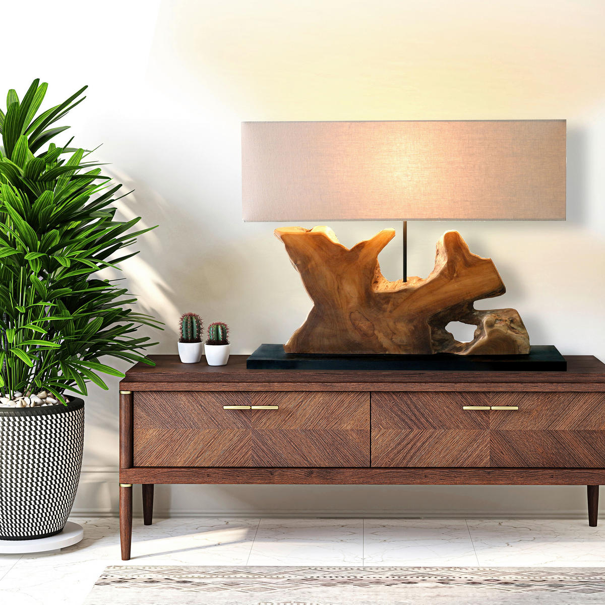 TISCHLEUCHTE 80/59/20 cm   - Beige/Schwarz, Design, Holz/Textil (80/59/20cm) - P & B