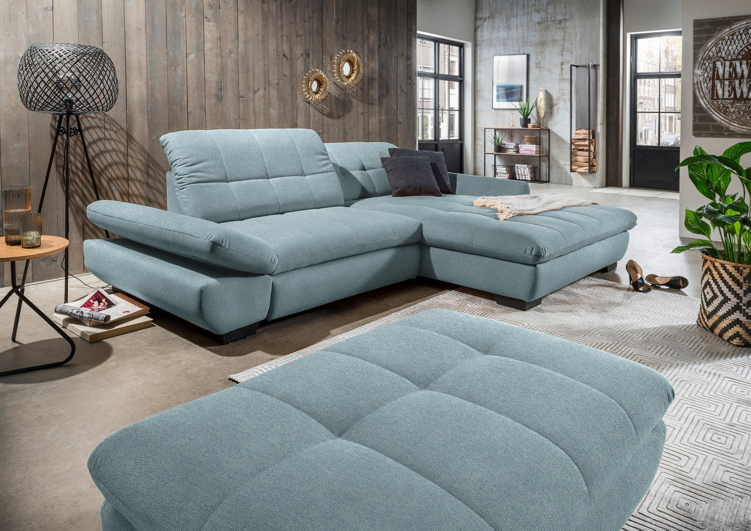 ECKSOFA in Mikrofaser Pastellblau  - Pastellblau/Schwarz, Design, Textil/Metall (290/198cm) - Xora