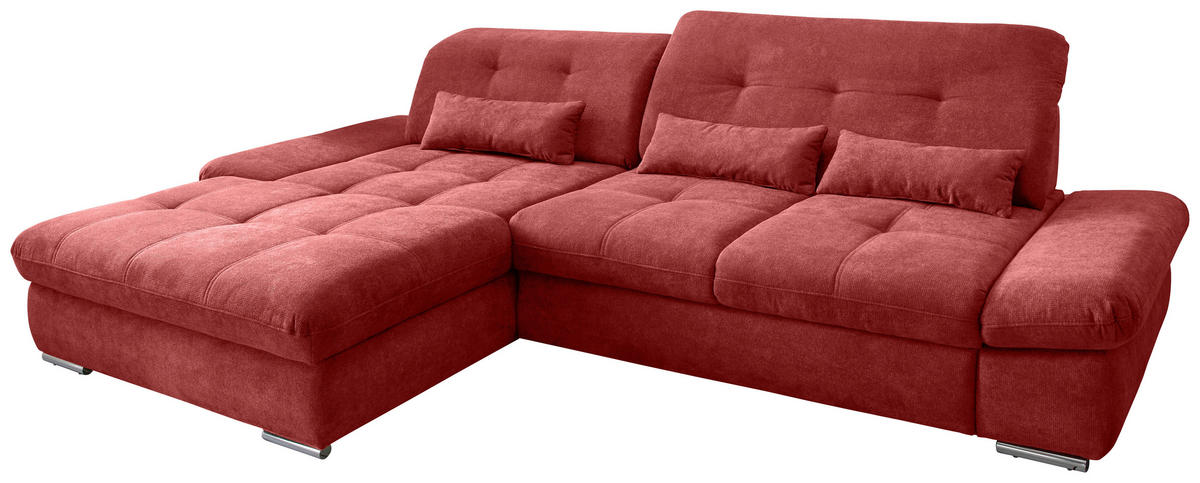 ECKSOFA Dalida Rot Chenille  - Chromfarben/Rot, Design, Textil/Metall (196/300cm) - Livetastic
