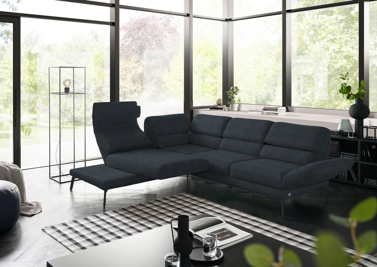 ECKSOFA in Flachgewebe Anthrazit  - Anthrazit/Schwarz, Design, Textil/Metall (212-253/256-363cm) - Dieter Knoll
