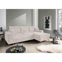 ECKSCHLAFSOFA  mit Rücken echt Struktur Creme  - Creme/Schwarz, KONVENTIONELL, Textil/Metall (237/143cm) - Livetastic