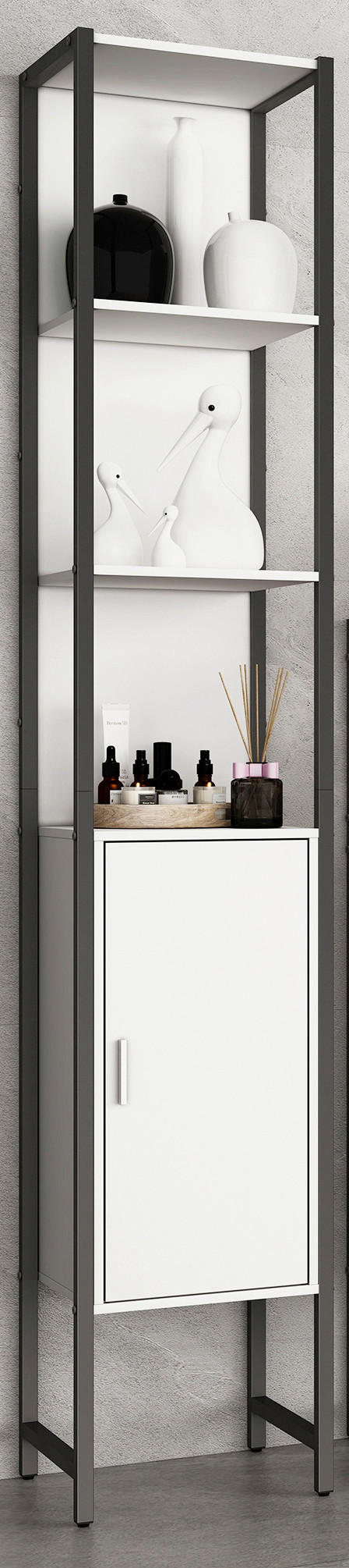 HÖGSKÅP  - vit/silver, Modern, metall/trämaterial (33/185/30cm) - MID.YOU