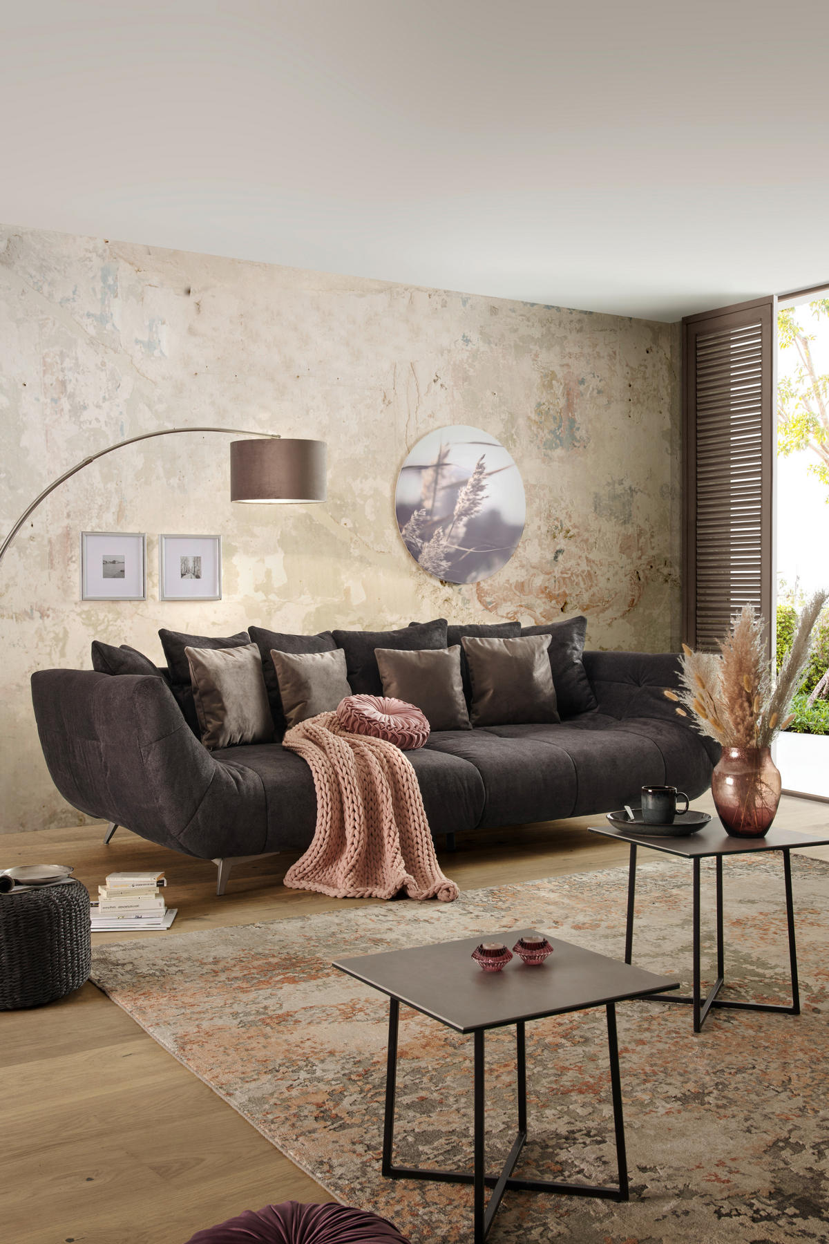 VELIKA SOFA crna  - siva/boja nerđajućeg čelika, Dizajnerski, tekstil/metal (300/79/133cm) - Hom`in