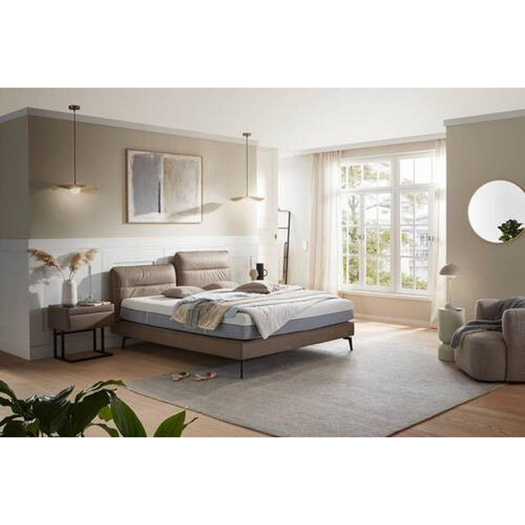Thumbnail - Johann Jakob Boxspringbett, Hellbraun, Textil, H2 + H3, 7-Zonen, Höhe ca. 24 cm, 180x200 cm, Goldenes M, Made in EU, gep...