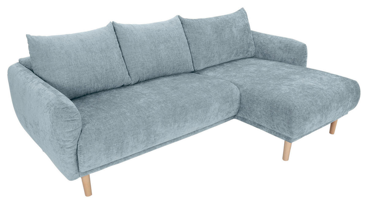 ECKSOFA Blau Flachgewebe  - Blau/Buchefarben, KONVENTIONELL, Holz/Textil (230/144cm) - Carryhome