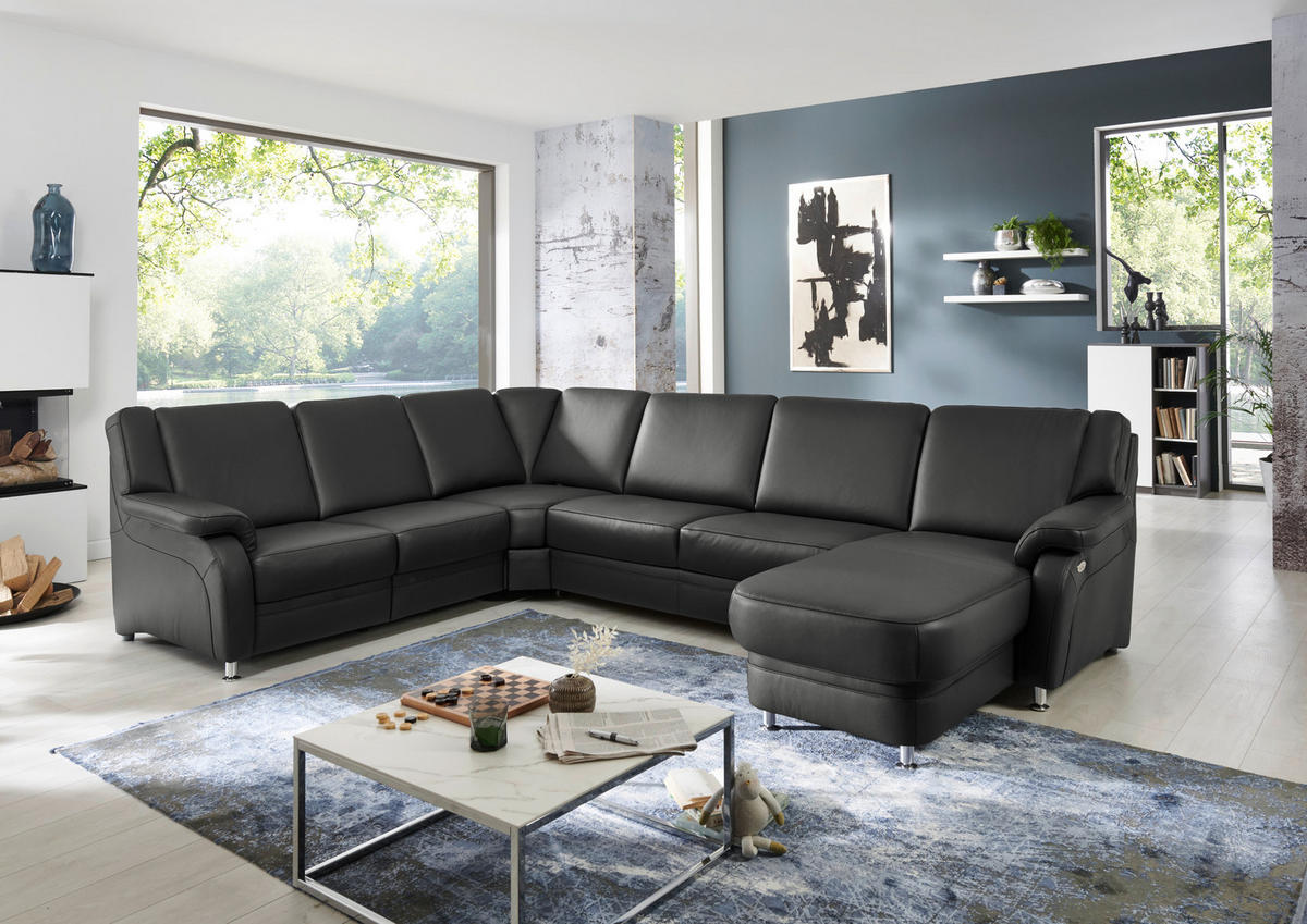 WOHNLANDSCHAFT in Echtleder Anthrazit  - Anthrazit/Alufarben, Konventionell, Leder/Metall (239/329/165cm) - Beldomo Premium