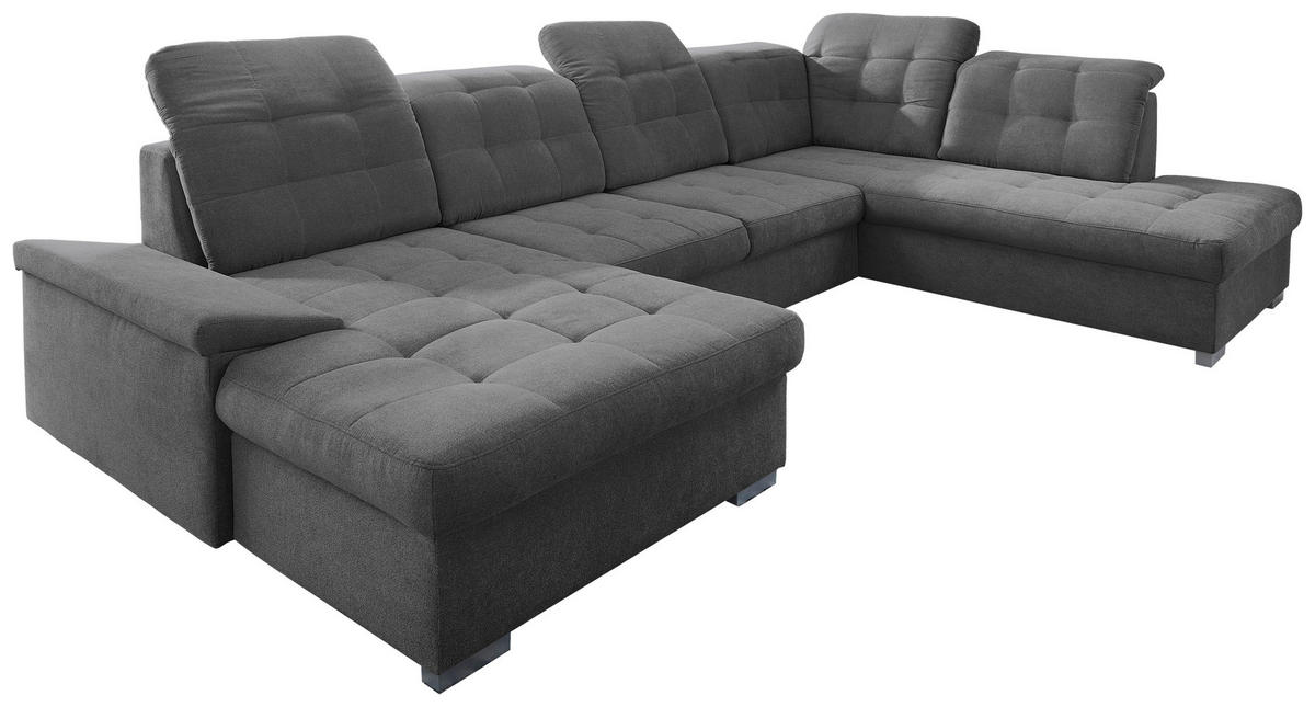 WOHNLANDSCHAFT Anthrazit Mikrofaser  - Chromfarben/Anthrazit, Design, Holz/Kunststoff (169/330/212cm) - Livetastic